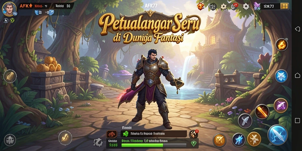 Tangkapan layar menunjukkan gameplay seru di dunia fantastis AFK77.