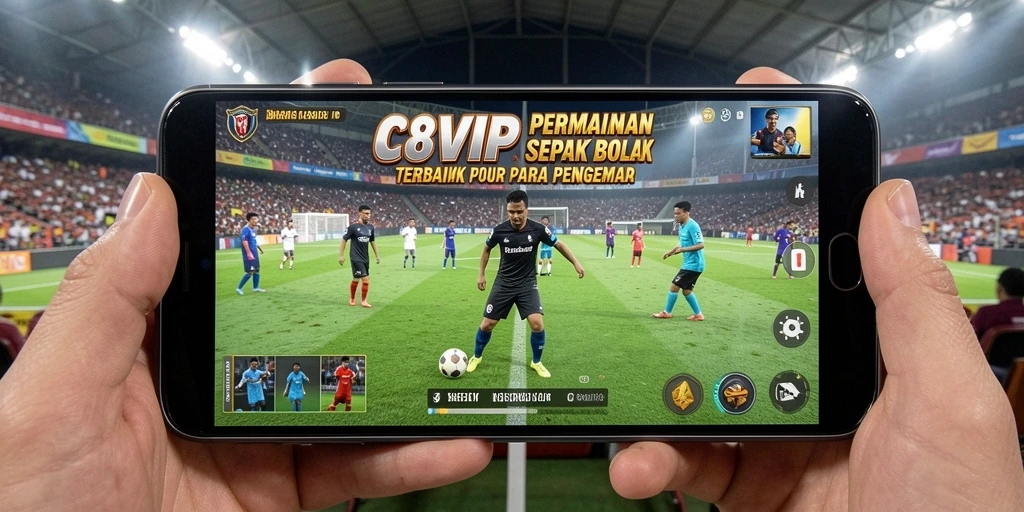 Tampilan gameplay C8VIP yang menampilkan aksi seru pertandingan sepak bola.