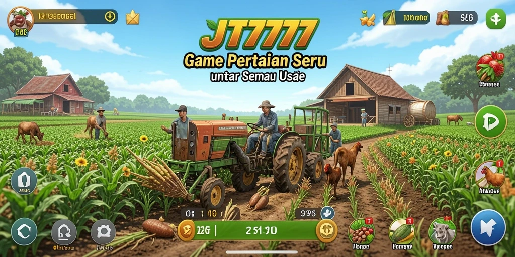 Tampilan gameplay JT777 dengan aktivitas bertani yang menarik dan interaktif.