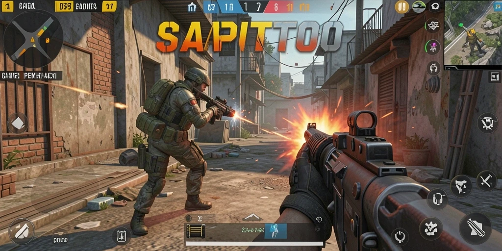Screenshot gameplay SAPITOTO yang menunjukkan aksi seru di medan perang.