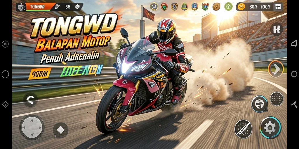 Screenshot menunjukkan gameplay balapan motor yang mendebarkan.