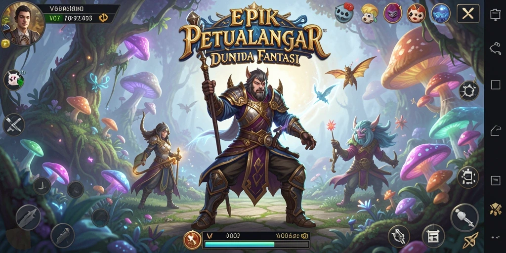 Tangkapan layar gameplay V07 menampilkan pertempuran epik di dunia fantasi.